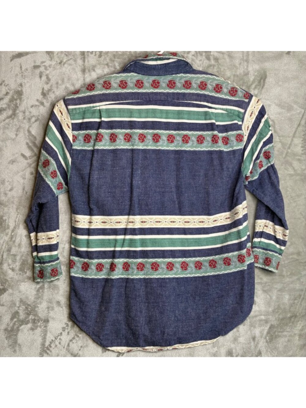 Krazy Kat Vintage 1995 Denim Shirt 14 16 L Rose Embroidered Striped Button Up - Picture 8 of 8